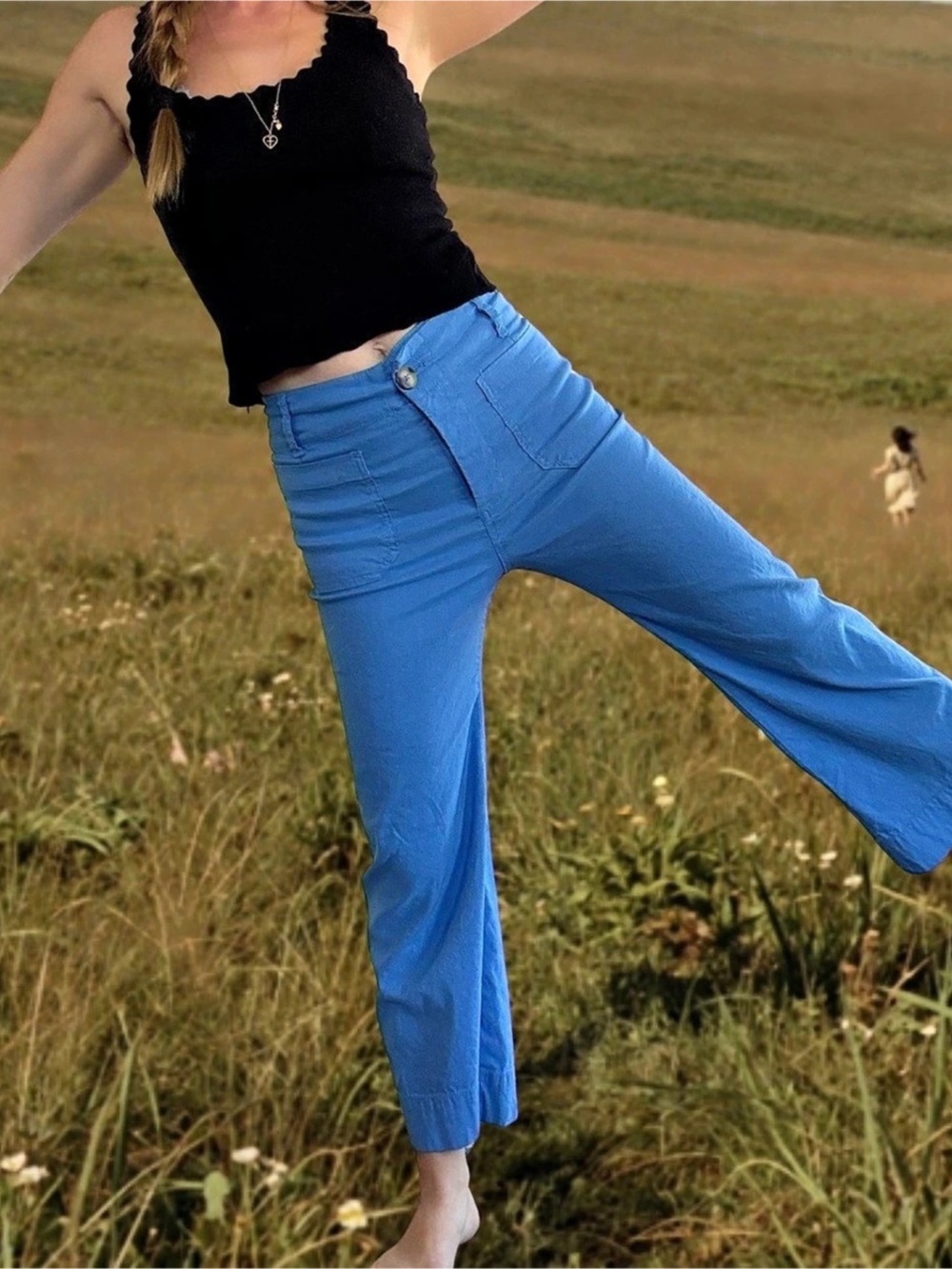 Maeve Anthropologie women’s The Colette Wide Leg Pants in Blue Waist 26 petite